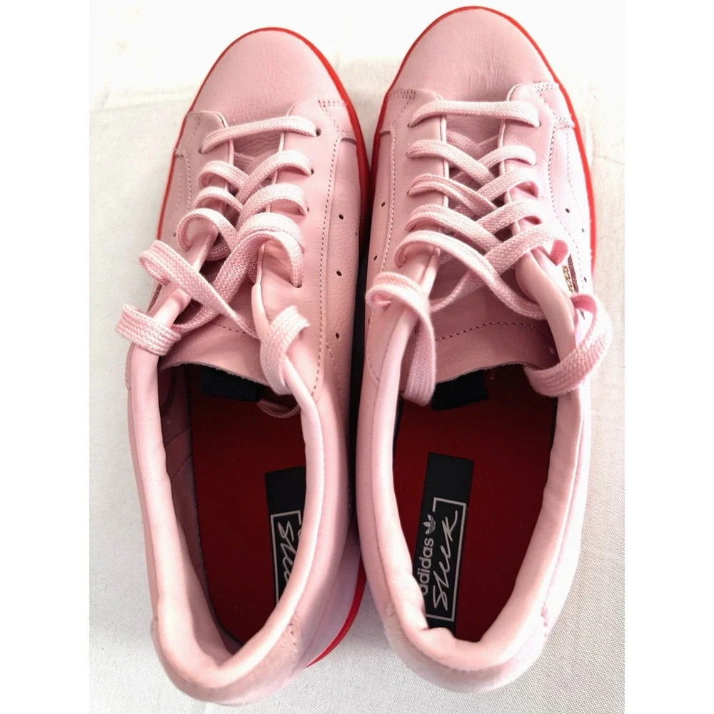 Adidas Originals Sleek Pink Neon Red Leather Sneakers 9.5 Statement Streetwear